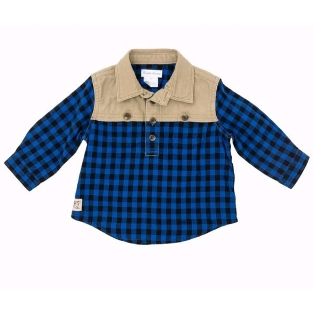 Ralph Lauren Boys Long Sleeve Shirt 9 Months Plaid‎ Preppy Button Down Cotton